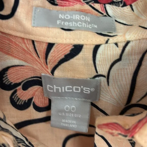 Chico’s Pink Linen Floral Print 3/4 Sleeve No Iron Shirt Top Size 00 (0/2) - Picture 7 of 14